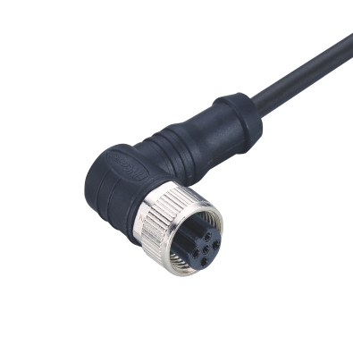 M12 B-coding Female Angled Connector, Molded Cable, Shielded, Contacts: 3, IP67/IP68/IP69K