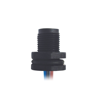 M12 A-coding Male Straight Connector, Plastic Solder Panel Mount, Front fastened, M12x1.0, Unshielded, Contacts: 4, IP67/IP68