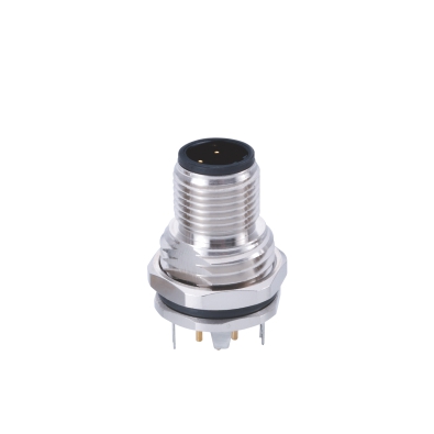 M12 B-coding Male Straight Connector, PCB Panel Mount, Front fastened, PG9, Shielded, Contacts: 3, IP67/IP68
