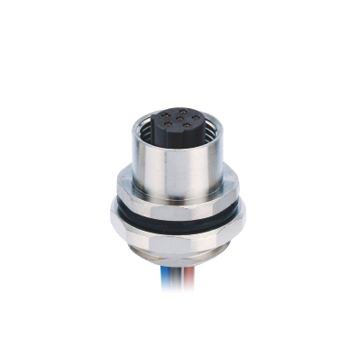 M12 C-coding Female Straight Connector, Solder Panel Mount, Rear fastened, PG9, Unshielded, Contacts: 3, IP67/IP68