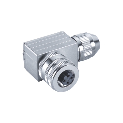 M12 A-coding Female Angled Connector, Field Wirable Assembly, Screw joint, Shielded with Die-cast body, Front fastened, Contacts: 5, IP67/IP68