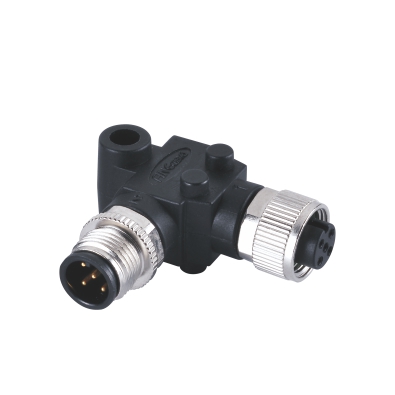 M12 L-Adapter, Male-Female, B-coding, Fix screw, Contacts: 3, Unshielded, IP67 / IP68