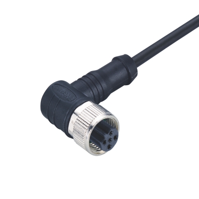 M12 B-coding Female Angled Connector, Molded Cable, Unshielded, Contacts: 4, IP67/IP68/IP69K