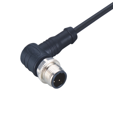 M12 B-coding Male Angled Connector, Molded Cable, Unshielded, Contacts: 4, IP67/IP68/IP69K