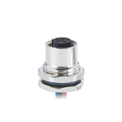 M12 C-coding Female Straight Connector, Solder Panel Mount, Front fastened, PG9, Unshielded, Contacts: 4, IP67/IP68