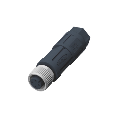 M12 A-coding Female Straight Connector, Field Wirable Assembly, Piercing, Front fastened, Unshielded, Contacts: 3, IP67