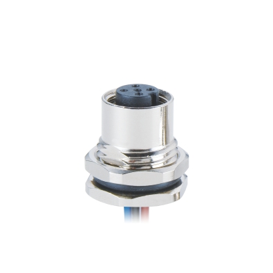 M12 A-coding Female Straight Connector, Solder Panel Mount, Front fastened, M16x1.5, Unshielded, Contacts: 5, IP67/IP68