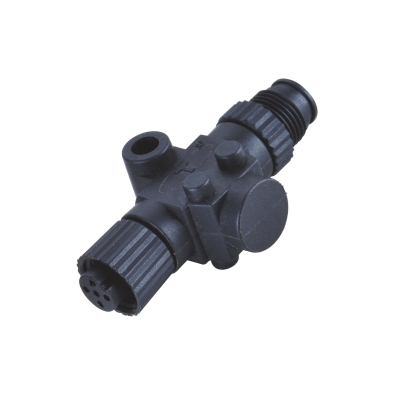M12 I-Adapter, Male-Female, A-coding, Plastic fix screw, Contacts: 8, Unshielded, IP67 / IP68