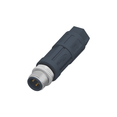 M12 A-coding Male Straight Connector, Field Wirable Assembly, Piercing, Front fastened, Unshielded, Contacts: 3, IP67
