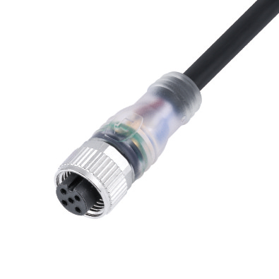 M12 A-coding Female Straight Connector, Molded Cable, with LED Indicator, PNP, Unshielded, Contacts: 5, IP67