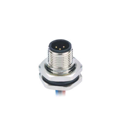 M12 A-coding Male Straight Connector, Solder Panel Mount, Front fastened, PG9, Unshielded, Contacts: 12, IP67/IP68