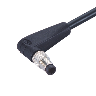 M5 Male Angled Connector, Molded Cable, Contacts: 3, Unshielded, IP67