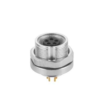 M9 Female A-coding Straight Connector, PCB Panel Mount, Front fastened, Contacts: 5, Unshielded, IP67