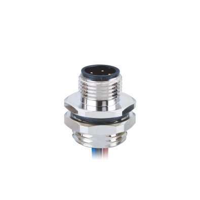 M12 D-coding Male Straight Connector, Solder Panel Mount, Rear fastened, M16x1.5, Unshielded, Contacts: 4, IP67 / IP68