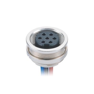 M16 Female Straight Connector, Panel Mount, Die-cast Screw, Solder, Rear fastened, Contacts: 12, Unshielded, IP65/IP67