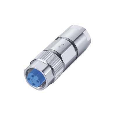 M12 A-coding Female Straight Connector, Field Wirable Assembly, Crimp, Shielded, Front fastened, Contacts: 3, IP67/IP68