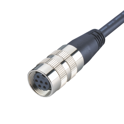 M16 Female Straight Connector, Molded Cable, Contacts: 7-a, Shielded, IP65/IP67