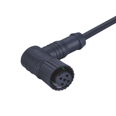 M12 A-coding Female Angled Connector, Molded Cable, Plastic, Unshielded, Contacts: 8, IP67/IP68