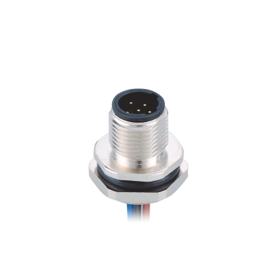 M12 C-coding Male Straight Connector, Solder Panel Mount, Die-cast Screw, Rear fastened, PG9, Unshielded, Contacts: 5, IP67/IP68