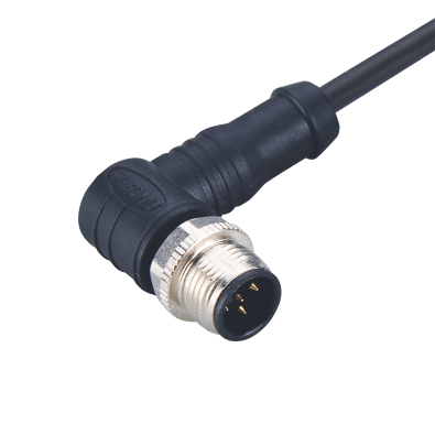 M12 A-coding Male Angled Connector, Molded Cable, Unshielded, Contacts: 3, IP67/IP68/IP69K