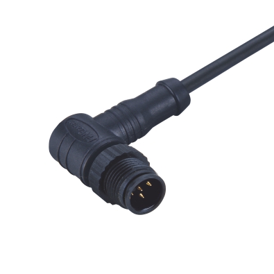 M12 A-coding Male Angled Connector, Molded Cable, Plastic, Unshielded, Contacts: 5, IP67/IP68