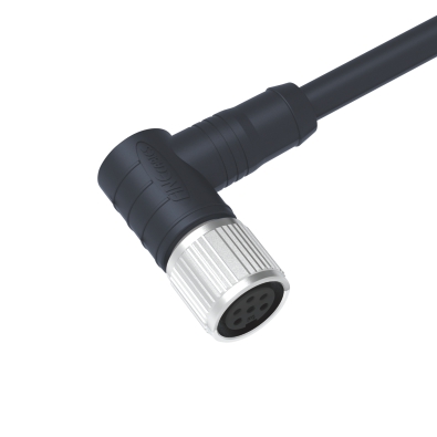 M16 Female Angled Connector, Molded Cable, Contacts: 8, Shielded, IP65/IP67