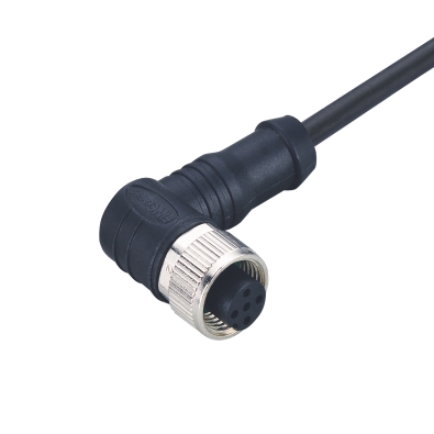 M12 A-coding Female Angled Connector, Molded Cable, Shielded, Contacts: 12, IP67/IP68/IP69K