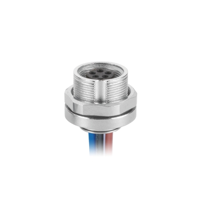 M9 Female A-coding Straight Connector, Solder Panel Mount, Front fastend, Contacts: 4, Unshielded, IP67