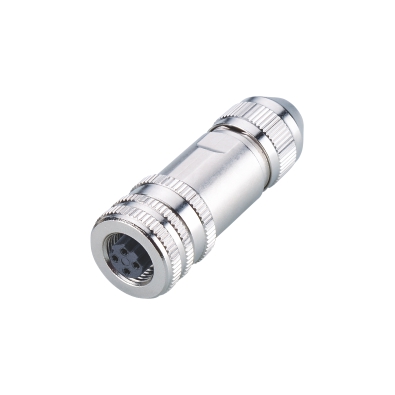 M12 A-coding Female Straight Connector, Field Wirable Assembly, Screw joint, Shielded, Front fastened, Contacts: 3, IP67/IP68