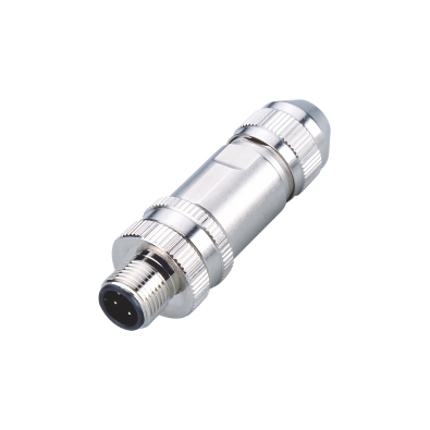 M12 A-coding Male Straight Connector, Field Wirable Assembly, Screw joint, Shielded, Front fastened, Contacts: 3, IP67/IP68