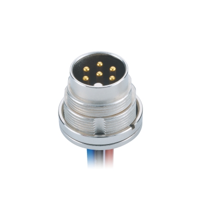 M16 Male Straight Connector, Panel Mount, Die-cast Screw, Solder, Front fastened, Contacts: 6, Unshielded, IP65/IP67