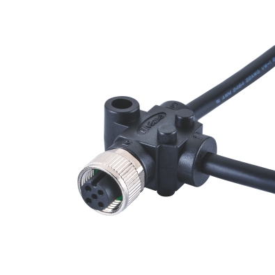 M12 Female T-Splitter, A-coding, with Molded Cable, Contacts: 3, Unshielded, IP67 / IP68