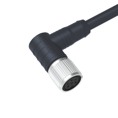 M16 Female Angled Connector, Molded Cable, Contacts: 7-a, Unshielded, IP65/IP67