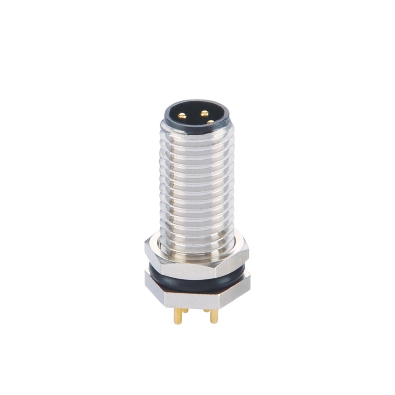 M8 Male A-coding Straight Connector, PCB Panel Mount, Front fastened, Contacts: 4, Unshielded, IP67, UL Listed: CYJV(CYJV7).E321413