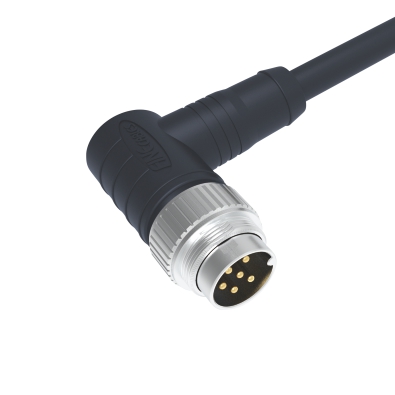 M16 Male Angled Connector, Molded Cable, Contacts: 8, Unshielded, IP65/IP67