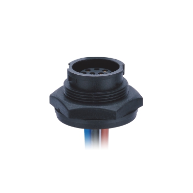 M16 Female Straight Connector, Solder Panel Mount, Quick-lock, Front Fastened, Contacts: 8, Unshielded, IP65/IP67