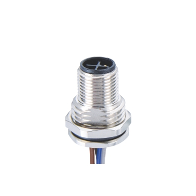 M12 S-coding Male Straight Connector, Solder Panel Mount, Front fastened, PG9, Unshielded, Contacts: 4, IP67/IP68