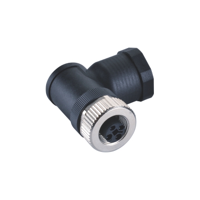M12 T-coding Female Angled Connector, Field Wirable Assembly, Screw joint, PG9, Unshielded, Front fastened, Contacts: 2, IP67/IP68