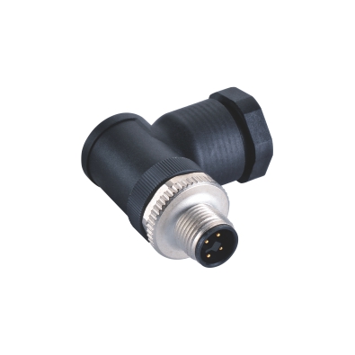 M12 T-coding Male Angled Connector, Field Wirable Assembly, Screw joint, PG9, Unshielded, Front fastened, Contacts: 3, IP67/IP68