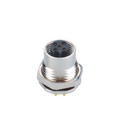 M12 B-coding Female Straight Connector, PCB Panel Mount, Die-cast Screw, Front fastened, PG9, Unshielded, Contacts: 4, IP67/IP68