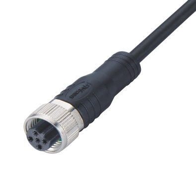 M12 A-coding Female Straight Connector, Molded Cable, Shielded, Contacts: 4, IP67/IP68/IP69K