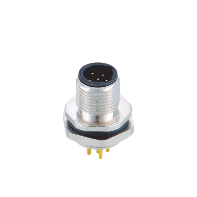 M12 C-coding Male Straight Connector, PCB Panel Mount, Die-cast Screw, Rear fastened, PG9, Unshielded, Contacts: 3, IP67/IP68