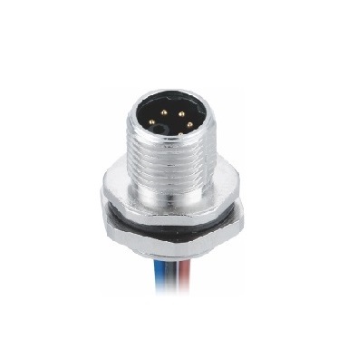 M12 M-coding Male Straight Connector, Crimp Panel Mount, Rear fastened, M16x1.5, Unshielded, Contacts: 6, IP67/IP68