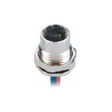 M12 M-coding Female Straight Connector, Crimp Panel Mount, Front fastened, M16x1.5, Unshielded, Contacts: 6, IP67/IP68