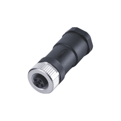 M12 T-coding Female Straight Connector, Field Wirable Assembly, Screw joint, PG9, Unshielded, Front fastened, Contacts: 2, IP67/IP68