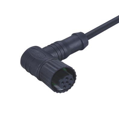 M12 C-coding Female Angled Connector, Molded Cable, Plastic, Unshielded, Contacts: 4, IP67/IP68