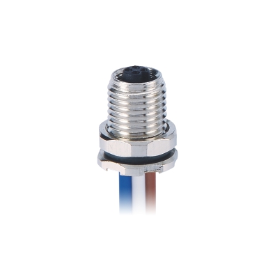 M5 Female Straight Connector, Solder Panel Mount, Front Fastened, Contacts: 3, Unshielded, IP67
