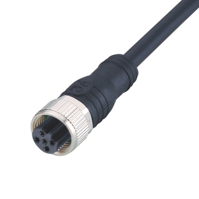 M12 A-coding Female Straight Connector, Molded Cable, Unshielded, Contacts: 3, IP67/IP68/IP69K