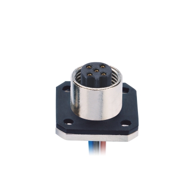 M12 B-coding Female Straight Connector, Solder Panel Mount, with Flange, Unshielded, Contacts: 3, IP67/IP68