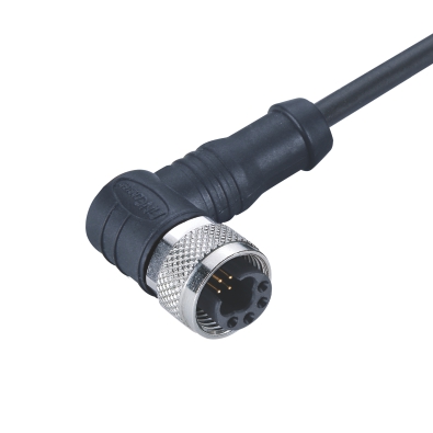 M12 Y1-coding Female Right Angled Connector, Molded Cable, Shielded, Contacts: 6, IP67